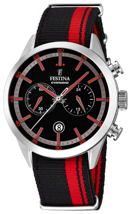 Festina F16827.4 - мужские наручные часы из коллекции Chronograph Festina F16827.4 - мужские наручные часы из коллекции ChronographFestina<br><br><br>Бренд: Festina<br>Модель: Festina F16827/4<br>Артикул: F16827.4<br>Вариант артикула: None<br>Коллекция: Chronograph<br>Подколлекция: None<br>Страна: Испания<br>Пол: мужские<br>Тип механизма: кварцевые<br>Механизм: MOS21<br>Количество камней: None<br>Автоподзавод: None<br>Источник энергии: от батарейки<br>Срок службы элемента питания: None<br>Дисплей: стрелки<br>Цифры: отсутствуют<br>Водозащита: WR 50<br>Противоударные: None<br>Материал корпуса: нерж. сталь<br>Материал браслета: текстиль<br>Материал безеля: None<br>Стекло: минеральное<br>Антибликовое покрытие: None<br>Цвет корпуса: None<br>Цвет браслета: None<br>Цвет циферблата: None<br>Цвет безеля: None<br>Размеры: 44 мм<br>Диаметр: None<br>Диаметр корпуса: None<br>Толщина: None<br>Ширина ремешка: None<br>Вес: None<br>Спорт-функции: секундомер<br>Подсветка: стрелок<br>Вставка: None<br>Отображение даты: число<br>Хронограф: есть<br>Таймер: None<br>Термометр: None<br>Хронометр: None<br>GPS: None<br>Радиосинхронизация: None<br>Барометр: None<br>Скелетон: None<br>Дополнительная информация: None<br>Дополнительные функции: None