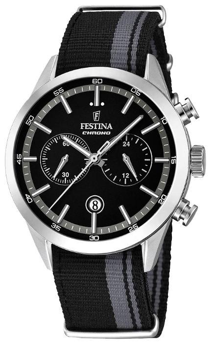 Festina F16827.3 - мужские наручные часы из коллекции Chronograph Festina F16827.3 - мужские наручные часы из коллекции ChronographFestina<br><br><br>Бренд: Festina<br>Модель: Festina F16827/3<br>Артикул: F16827.3<br>Вариант артикула: None<br>Коллекция: Chronograph<br>Подколлекция: None<br>Страна: Испания<br>Пол: мужские<br>Тип механизма: кварцевые<br>Механизм: None<br>Количество камней: None<br>Автоподзавод: None<br>Источник энергии: от батарейки<br>Срок службы элемента питания: None<br>Дисплей: стрелки<br>Цифры: отсутствуют<br>Водозащита: WR 50<br>Противоударные: None<br>Материал корпуса: нерж. сталь<br>Материал браслета: текстиль<br>Материал безеля: None<br>Стекло: минеральное<br>Антибликовое покрытие: None<br>Цвет корпуса: None<br>Цвет браслета: None<br>Цвет циферблата: None<br>Цвет безеля: None<br>Размеры: 44x11 мм<br>Диаметр: None<br>Диаметр корпуса: None<br>Толщина: None<br>Ширина ремешка: None<br>Вес: None<br>Спорт-функции: секундомер<br>Подсветка: стрелок<br>Вставка: None<br>Отображение даты: число<br>Хронограф: есть<br>Таймер: None<br>Термометр: None<br>Хронометр: None<br>GPS: None<br>Радиосинхронизация: None<br>Барометр: None<br>Скелетон: None<br>Дополнительная информация: None<br>Дополнительные функции: None