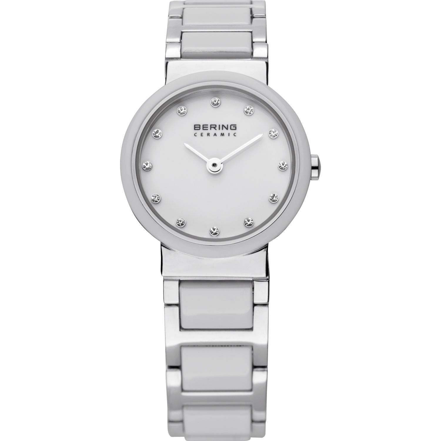 Bering 10725-754 - женские наручные часы из коллекции Ceramic Bering 10725-754 - женские наручные часы из коллекции CeramicBering<br>женские, сапфировое стекло, корпус из нерж. стали с безелем из керамики белого цвета, браслет из нерж. стали со вставками из керамики белого цвета, циферблат белого цвета с 12-ю кристаллами swarovski<br><br>Бренд: Bering<br>Модель: Bering 10725-754<br>Артикул: 10725-754<br>Вариант артикула: ber-10725-754<br>Коллекция: Ceramic<br>Подколлекция: None<br>Страна: Дания<br>Пол: женские<br>Тип механизма: кварцевые<br>Механизм: None<br>Количество камней: None<br>Автоподзавод: None<br>Источник энергии: от батарейки<br>Срок службы элемента питания: None<br>Дисплей: стрелки<br>Цифры: отсутствуют<br>Водозащита: WR 50<br>Противоударные: None<br>Материал корпуса: нерж. сталь + керамика<br>Материал браслета: нерж. сталь + керамика<br>Материал безеля: керамика<br>Стекло: сапфировое<br>Антибликовое покрытие: None<br>Цвет корпуса: серебристый<br>Цвет браслета: серебрянный<br>Цвет циферблата: None<br>Цвет безеля: белый<br>Размеры: 25 мм<br>Диаметр: 25 мм<br>Диаметр корпуса: None<br>Толщина: None<br>Ширина ремешка: None<br>Вес: None<br>Спорт-функции: None<br>Подсветка: None<br>Вставка: кристаллы Swarovski<br>Отображение даты: None<br>Хронограф: None<br>Таймер: None<br>Термометр: None<br>Хронометр: None<br>GPS: None<br>Радиосинхронизация: None<br>Барометр: None<br>Скелетон: None<br>Дополнительная информация: None<br>Дополнительные функции: None