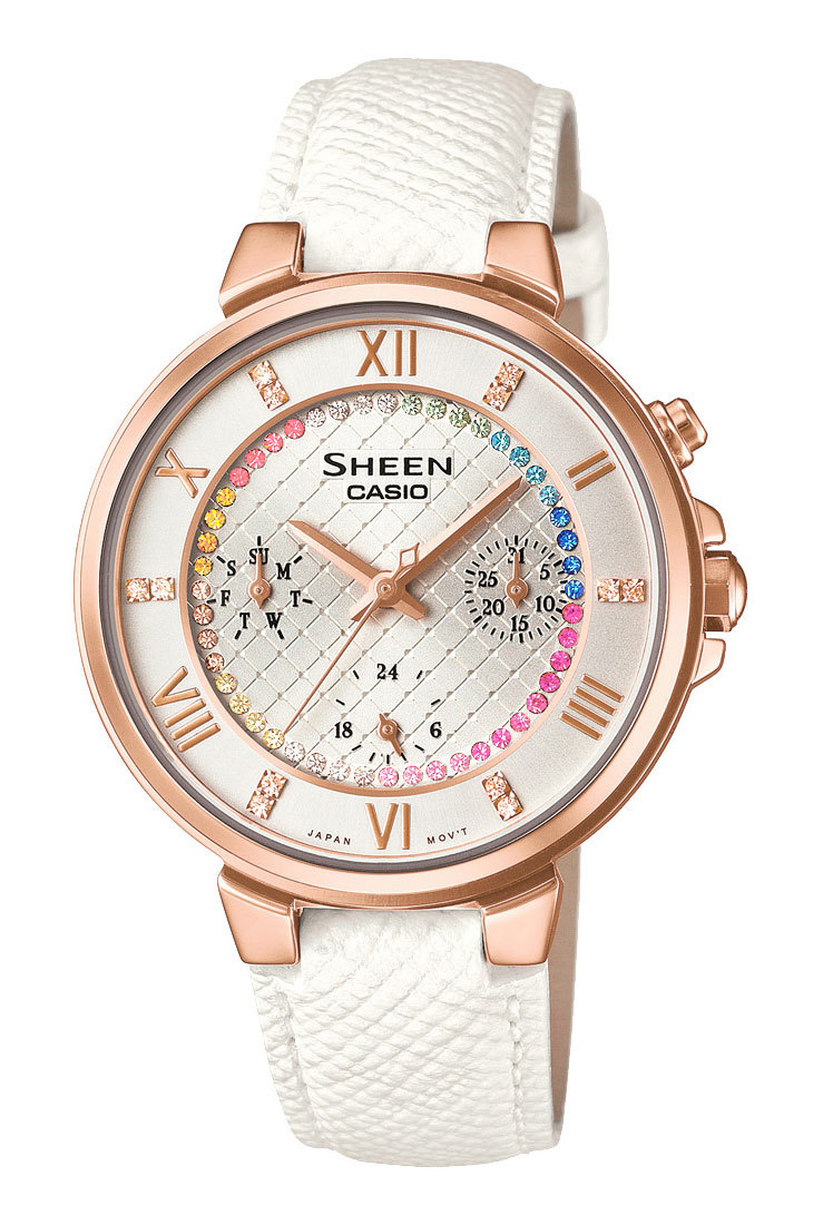 Casio Sheen SHE-3041PGL-7A / - женские наручные часы Casio Sheen SHE-3041PGL-7A / - женские наручные часыCasio<br><br><br>Бренд: Casio<br>Модель: Casio SHE-3041PGL-7A<br>Артикул: SHE-3041PGL-7A<br>Вариант артикула: None<br>Коллекция: Sheen<br>Подколлекция: None<br>Страна: Япония<br>Пол: женские<br>Тип механизма: кварцевые<br>Механизм: None<br>Количество камней: None<br>Автоподзавод: None<br>Источник энергии: от батарейки<br>Срок службы элемента питания: 36 мес<br>Дисплей: None<br>Цифры: римские<br>Водозащита: WR 50<br>Противоударные: None<br>Материал корпуса: нерж. сталь, IP покрытие (полное)<br>Материал браслета: кожа<br>Материал безеля: None<br>Стекло: минеральное<br>Антибликовое покрытие: None<br>Цвет корпуса: None<br>Цвет браслета: None<br>Цвет циферблата: None<br>Цвет безеля: None<br>Размеры: None<br>Диаметр: None<br>Диаметр корпуса: None<br>Толщина: None<br>Ширина ремешка: None<br>Вес: 47 г<br>Спорт-функции: None<br>Подсветка: дисплея<br>Вставка: кристаллы Swarovski<br>Отображение даты: число, день недели<br>Хронограф: None<br>Таймер: None<br>Термометр: None<br>Хронометр: None<br>GPS: None<br>Радиосинхронизация: None<br>Барометр: None<br>Скелетон: None<br>Дополнительная информация: None<br>Дополнительные функции: None