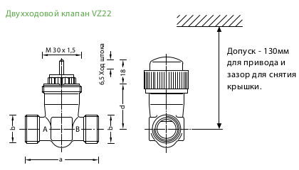 Размеры клапана Schneider Electric VZ22-G1/2-0.16