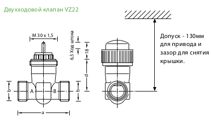 Размеры клапана Schneider Electric VZ22-G1/2-0,4