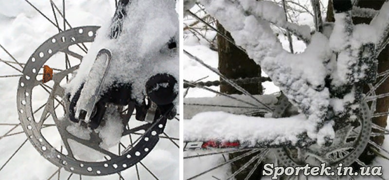 Дискові гальма на велосипеді в снігу