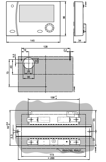 Размеры панели Siemens RMZ792