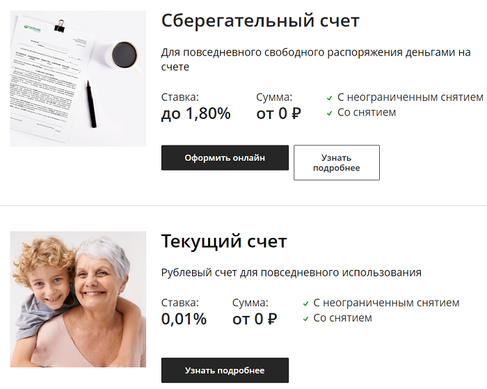 Открытие счета на сайте в Сбербанке
