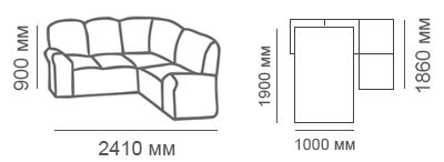 Габаритные размеры углового дивана Сиеста 2с1