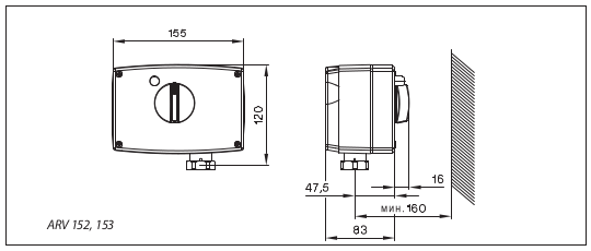 Размеры привода Danfoss ARV 152 082G6007