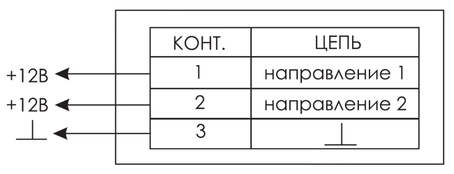 Схема подключения для динамического светового оповещателя стрелка МИНИ-12 ДИН1