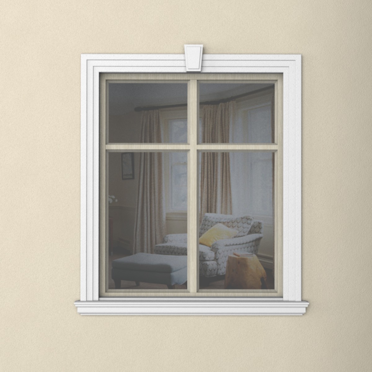 Прямоугольное окно с наличником из пенопласта