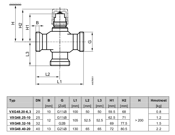 Размеры клапана Siemens VXI48.32-16