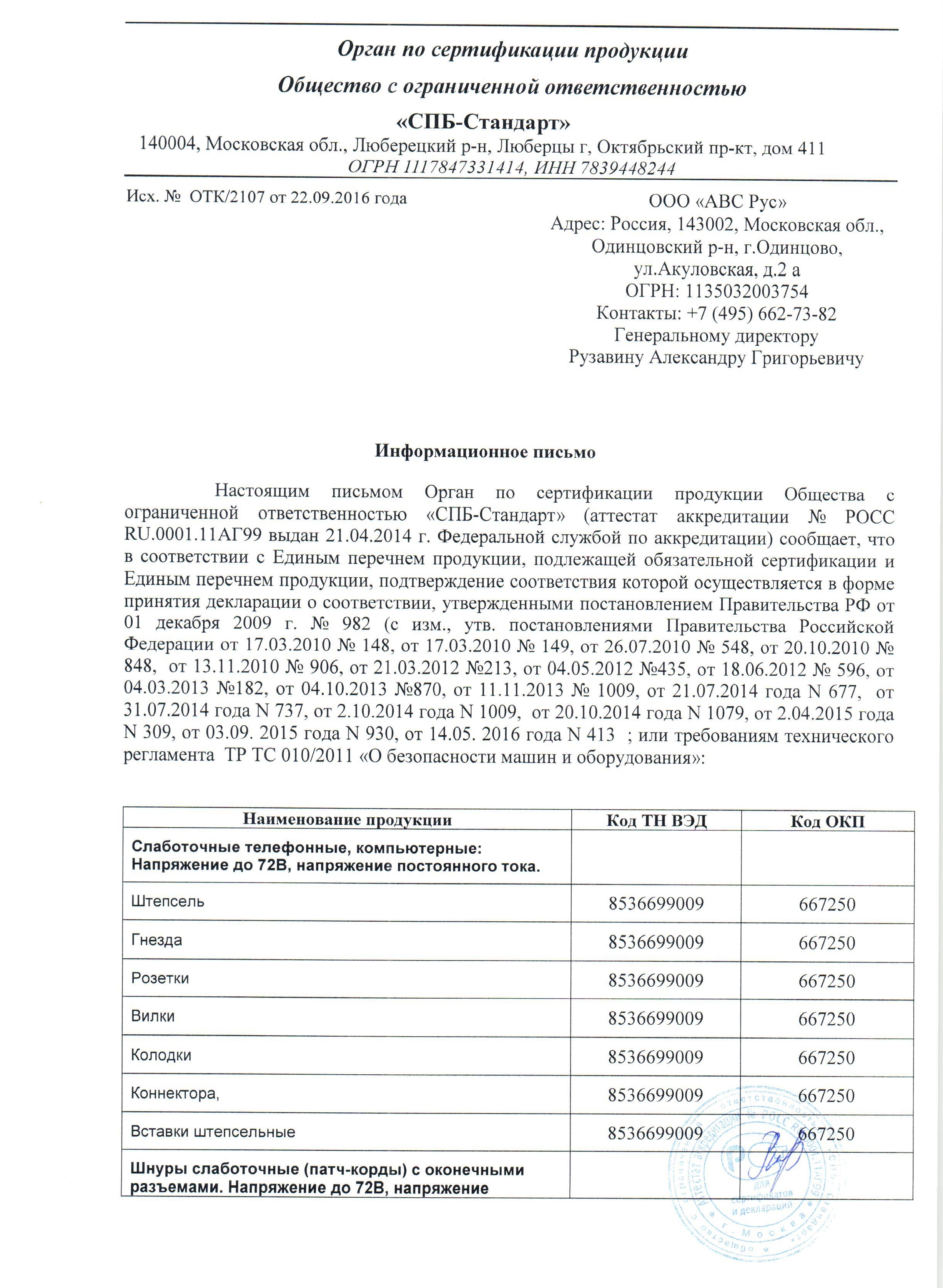 Отказное письмо страница 1