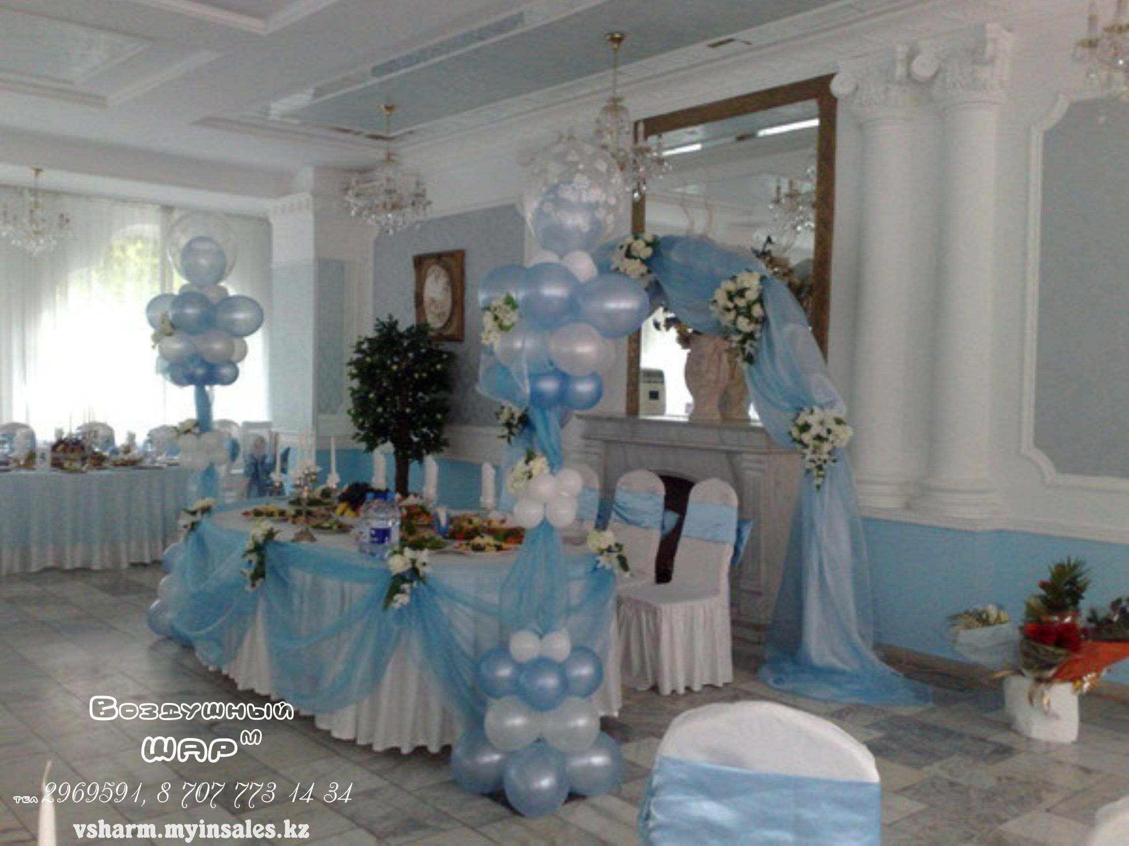 Оформление зала на свадьбу синий цвет