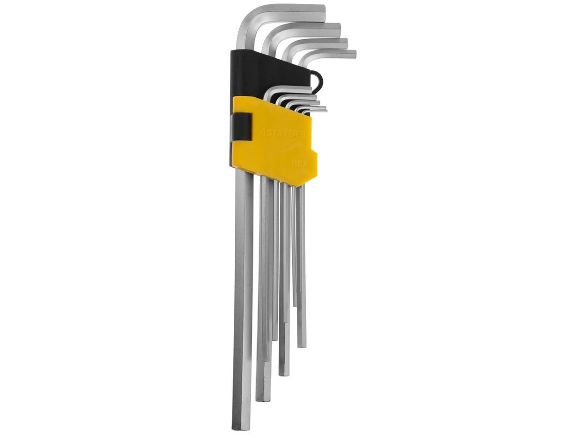 Набор STAYER Ключи "MASTER" имбусовые длинные, Cr-V, сатинированное покрытие, пластик. держатель, HEX 1,5-10мм, 9 пред