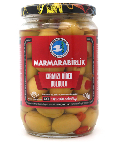 Оливки зеленые с перцем 4XL, Marmarabirlik, 400 г