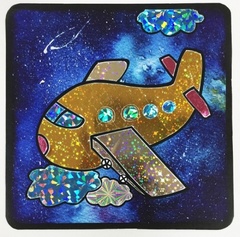 Золотой самолет-аппликация цветной фольгой, MH004