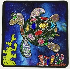 Черепаха-аппликация цветной фольгой, MH005