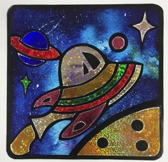 Летающая тарелка-аппликация цветной фольгой, MH009