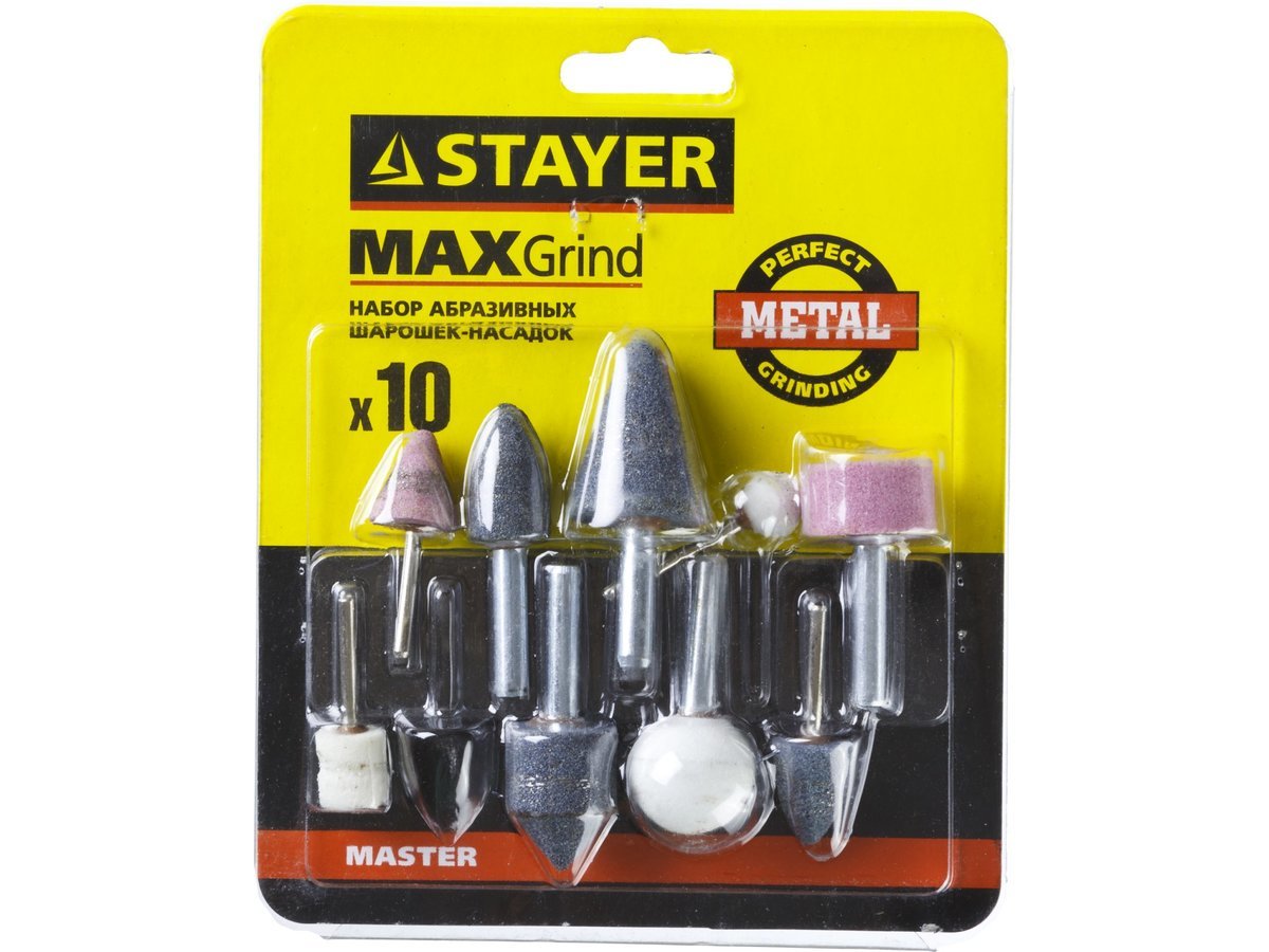 Набор STAYER "MASTER": Абразивные минишарошки-насадки для гравера и дрели, хвостовик d 3,2 / 6,0мм, 10 предм.