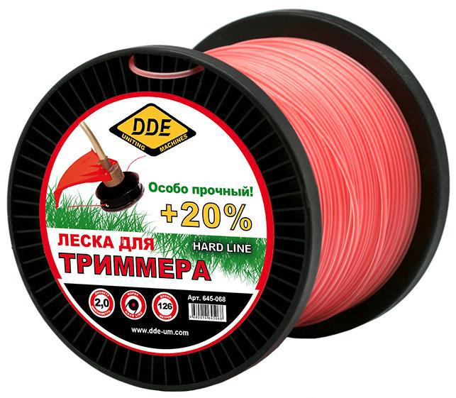 Корд триммерный на катушке DDE "Hard line" (круг армированный) 2,0 мм х 126 м, серый/красный