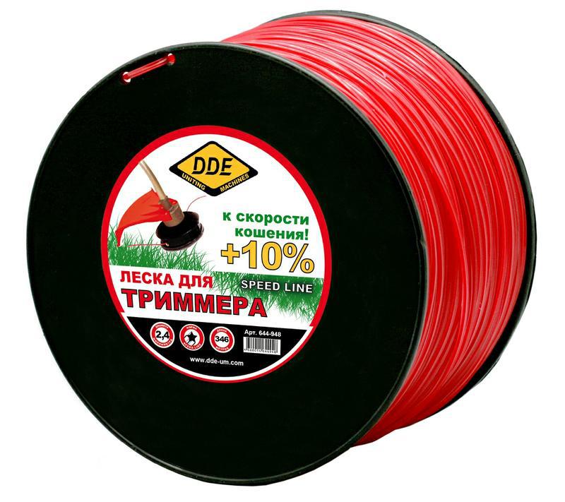 Корд триммерный на катушке DDE "Speed line" (звезда) 2,4 мм х 346 м, красный