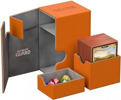 Ultimate Guard - Оранжевая кожаная коробочка с отделением для кубиков на 80+ карт Ultimate Guard - Оранжевая кожаная коробочка с отделением для кубиков на 80+ карт