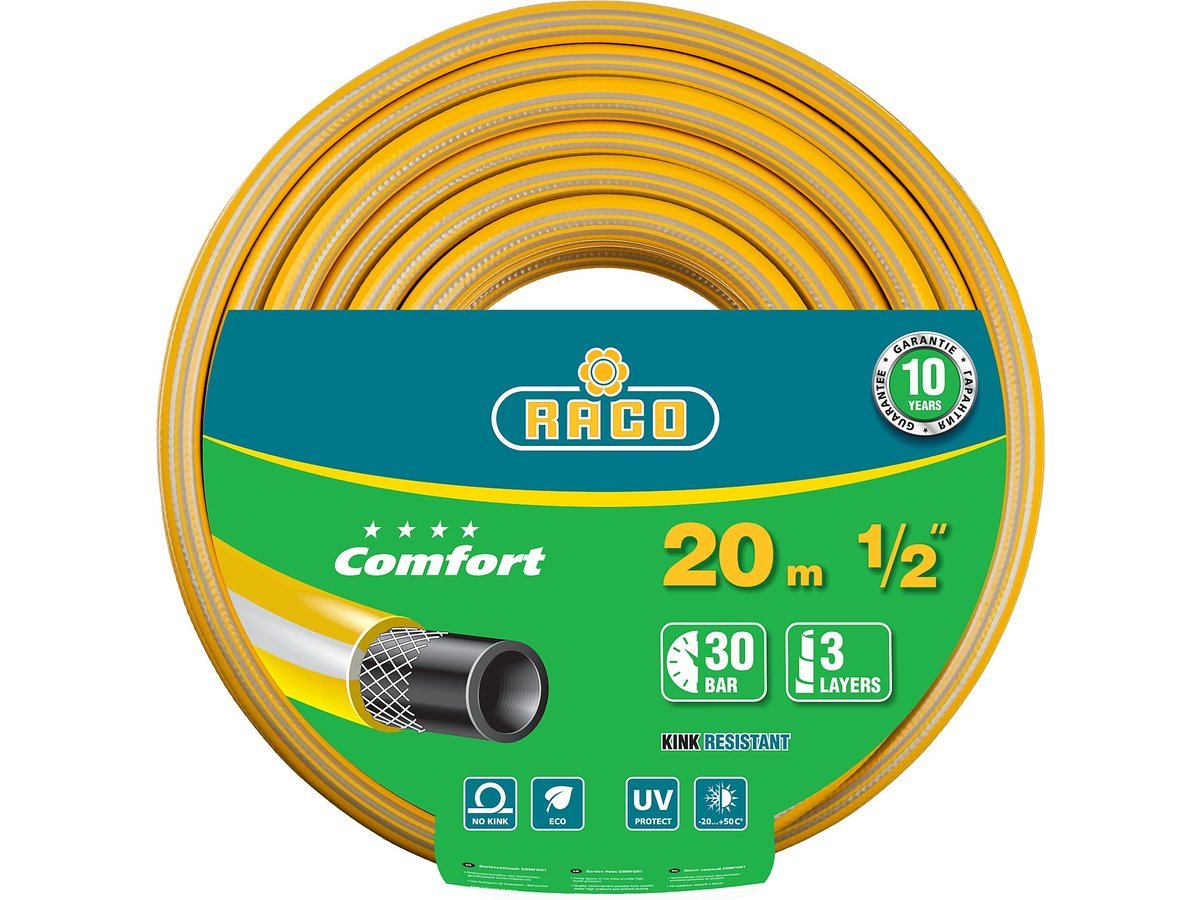 Шланг RACO COMFORT поливочный, 30атм., армированный, 3-х слойный, 1/2"х20м