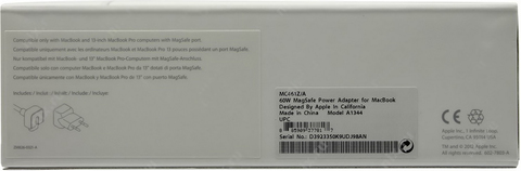Оригинальный Адаптер питания Apple MagSafe 60 Вт (для MacBook и 13-дюймового MacBook Pro) / MC461LL