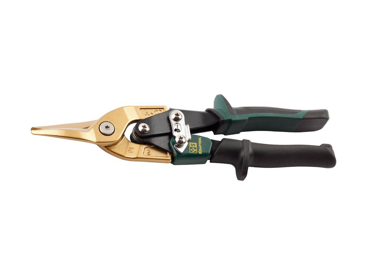 Ножницы по твердому металлу KRAFTOOL, двойная рычаж передача, Cr-Mo, титан покрытие, двухкомп ручка, прямые, 250мм