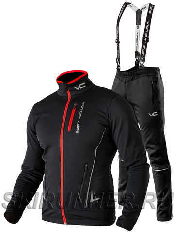 Утеплённый лыжный костюм 905 Victory Code Speed Up Black с лямками мужской