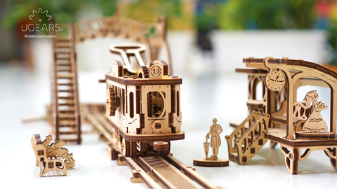 Деревянные конструкторы Ugears. Модель Трамвайная линия (коллекция Механический город)