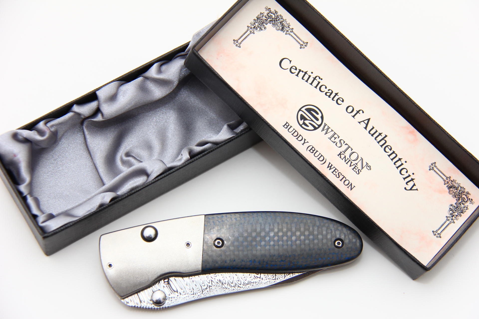 Нож Буди Вэстона Дамаск карбон синий Buddy Weston custom