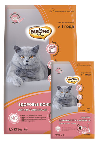 Сухой корм Мнямс Skin&Coat с лососем для кошек для кожи и шерсти