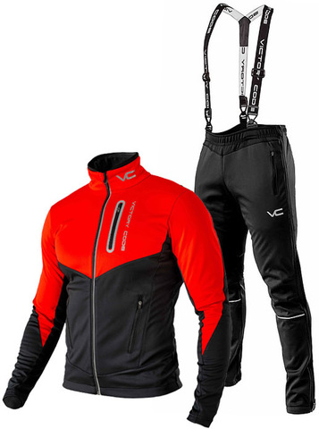 Утеплённый лыжный костюм 905 Victory Code Go Fast 2019 Red-Black с лямками мужской